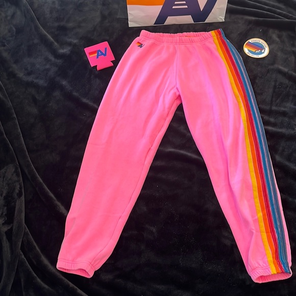 Aviator Nation Pants - NWT Aviator Nation 5 stripe Womens sweatpants Neon Pink  Size XL